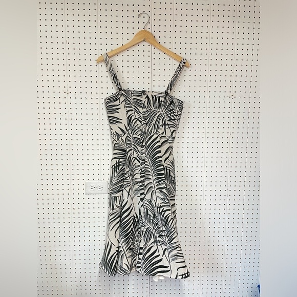 HUTCH Aidy Black Ivory Palm Print Midi Dress Button Front Womens - Picture 2 of 5